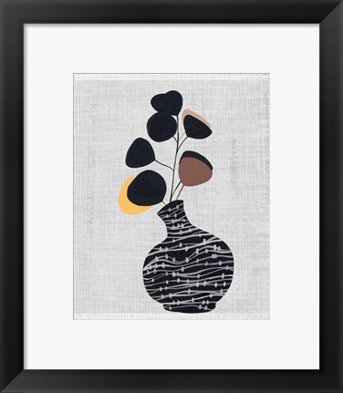 Framed Decorated Vase with Plant I Print