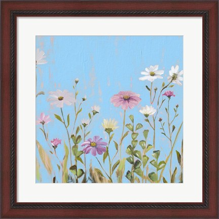 Framed Wild Flowers on Cerulean I Print