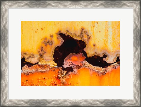 Framed Details Of Rust And Paint On Metal 2 Print