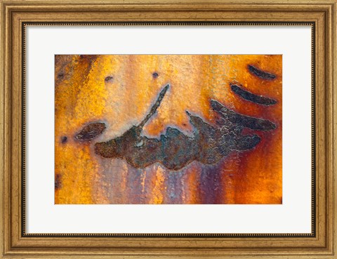 Framed Details Of Rust And Paint On Metal 6 Print