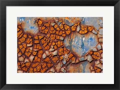 Framed Details Of Rust And Paint On Metal 25 Print