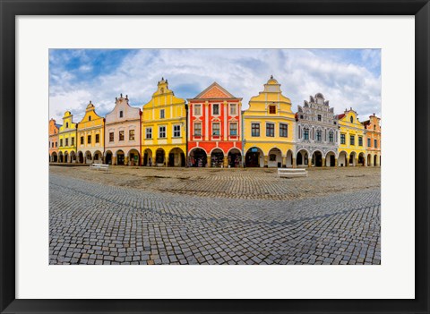Framed Czech Republic, Telc Panoramic Of Colorful Houses On Main Square Print