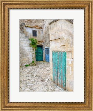 Framed Italy, Basilicata, Matera Doors In A Courtyard In The Old Town Of Matera Print