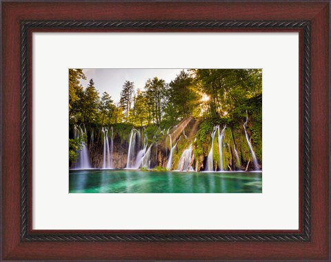 Framed Europe, Croatia, Plitvice Lakes National Park Waterfall Landscape Print