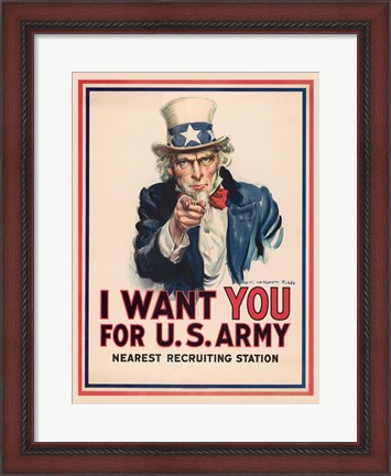 Framed Uncle Sam, I Want You for the U.S. Army, 1917 Print