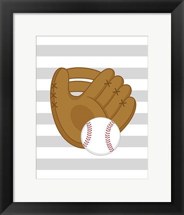 Framed Baseball Glove Stripes Print