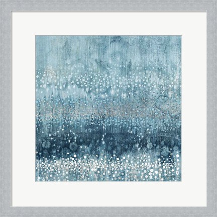 Framed Rain Abstract III Blue Silver Print