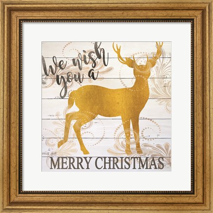 Framed We Wish You a Merry Christmas Deer Print