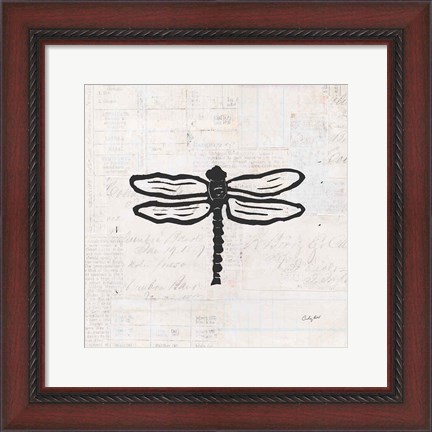 Framed Dragonfly Stamp BW Print