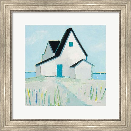 Framed Cottage by the Sea Neutral Print