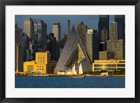 Framed New York City And Hudson River With Manhattan Skyline And Sailboat Print