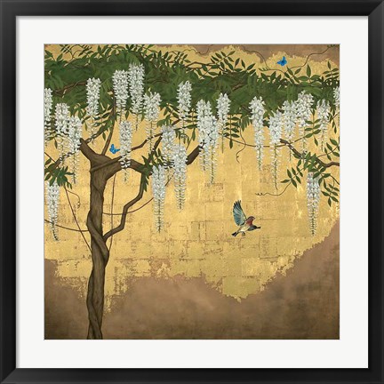 Framed Wisteria with House Finch Print