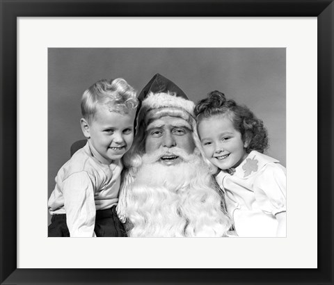 Framed Santa Claus Posing With Young Boy And Girl Print