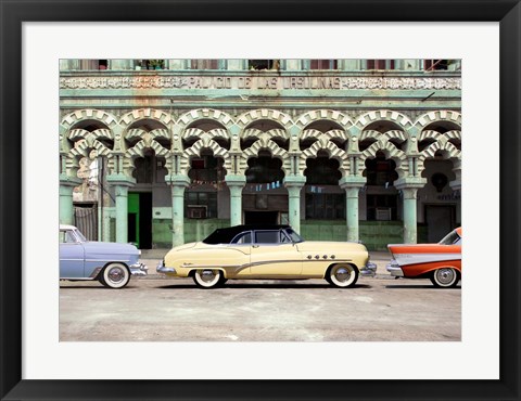 Framed Cars parked in Havana, Cuba Print