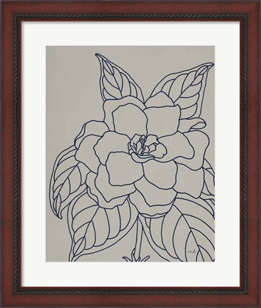 Framed Gardenia Line Drawing Gray Crop Print