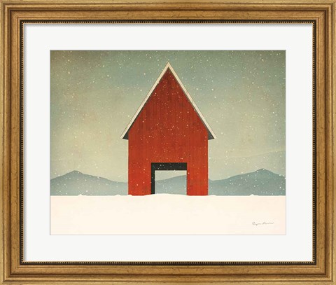 Framed Red Barn Winter Print