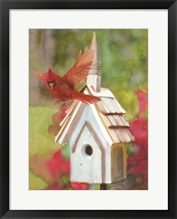 Framed Cardinal Bird House Print