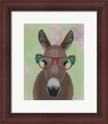 Framed Donkey Red Flower Glasses Print