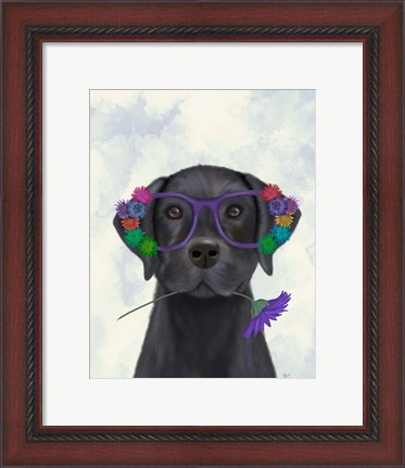 Framed Black Labrador and Flower Glasses Print