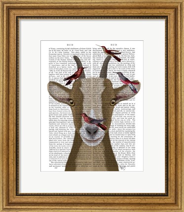 Framed Goat and Red Birds Book Print Print