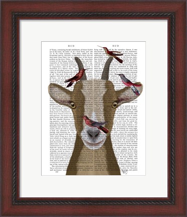 Framed Goat and Red Birds Book Print Print