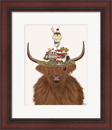 Framed Highland Cow and Ice Cream Hat Print