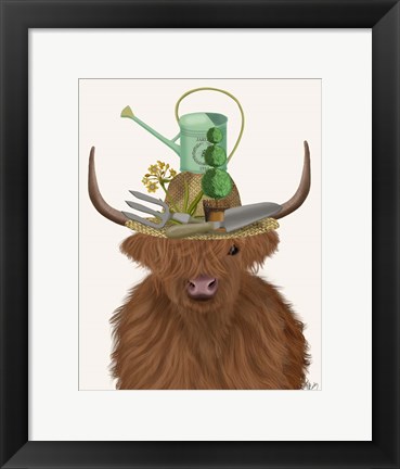 Framed Highland Cow and Gardeners Hat Print