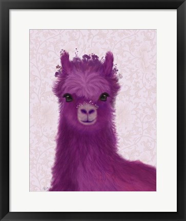 Framed Llama Purple Meadow Flowers Print