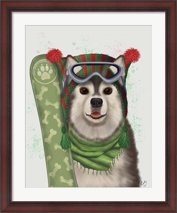 Framed Husky Snowboard Print