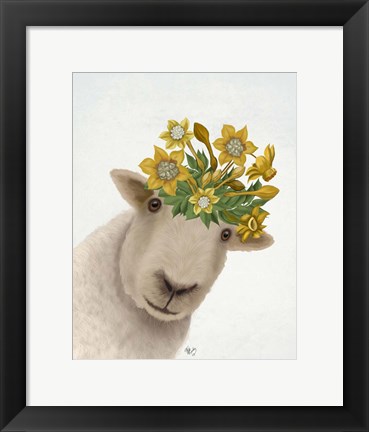 Framed Sheep with Daffodil Crown Print