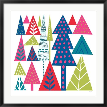Framed Geometric Holiday Trees II Bright Print