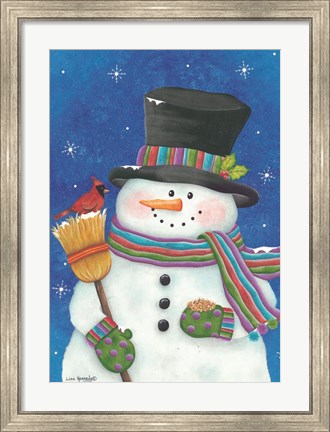 Framed Snowman with Broom Print