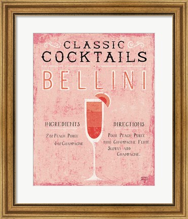 Framed Classic Cocktails Bellini Pink Print