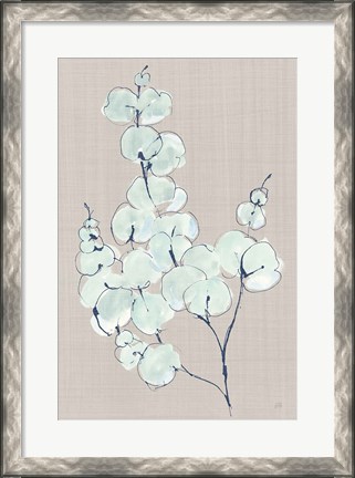Framed Eucalyptus Branch III Blue Gray Print