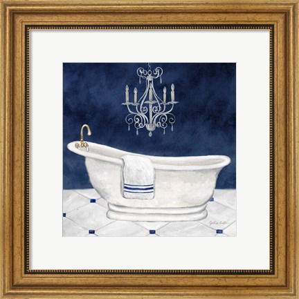 Framed Navy Blue Bath I Print