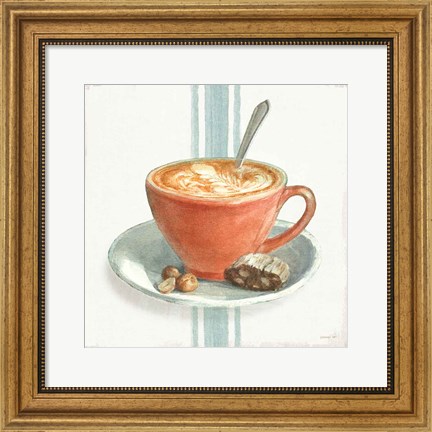Framed Wake Me Up Coffee III with Stripes Print