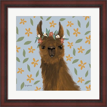 Framed Delightful Alpacas II Floral Crop Print