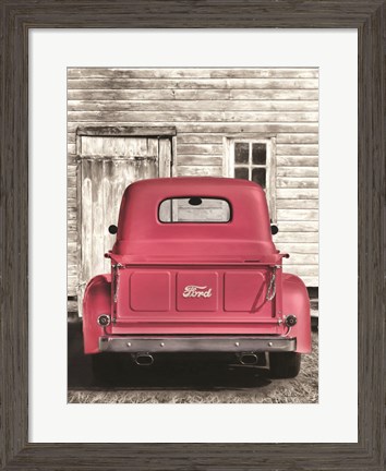 Framed Red Ford at Barn Print