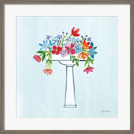 Framed Floral Bathroom II Light Blue Print