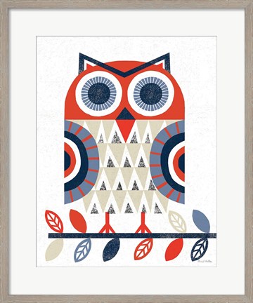Framed Folk Lodge Owl Red Navy Print