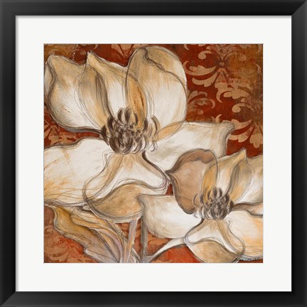 Framed Whispering Magnolia on Red I Print