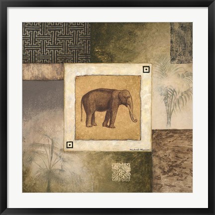 Framed Elephant Woodcut Print