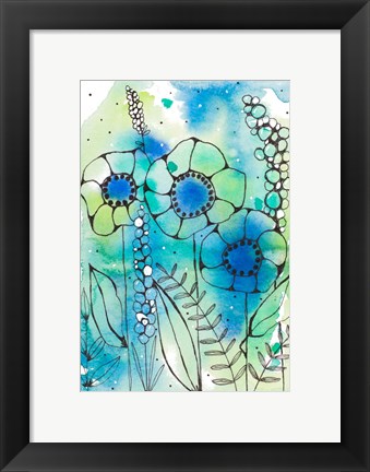 Framed Blue Watercolor Wildflowers I Print