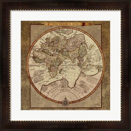 Framed Damask World Map II Print