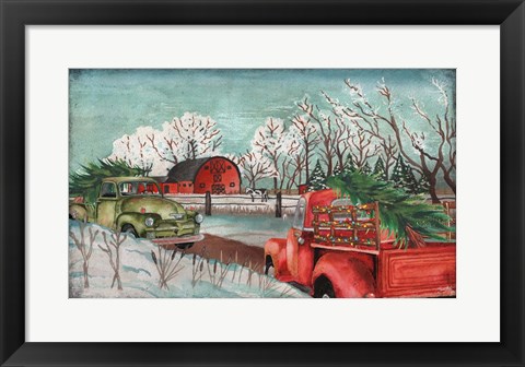 Framed Winter Time on the Farm with Lights Print