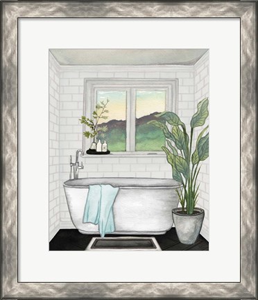 Framed Modern Black and White Bath I Print