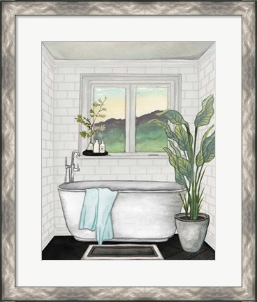 Framed Modern Black and White Bath I Print