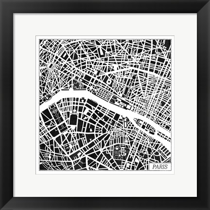 Framed Paris Map Black Print