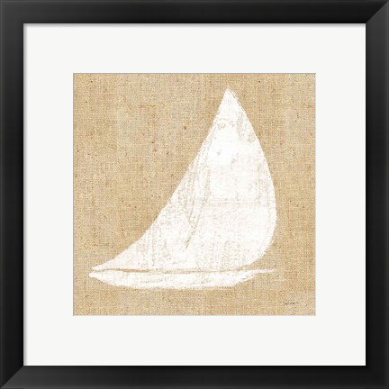 Framed Driftwood Coast I White Burlap Print