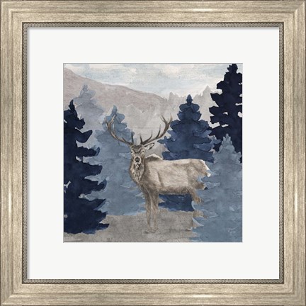 Framed Blue Cliff Mountains scene III-Elk Print